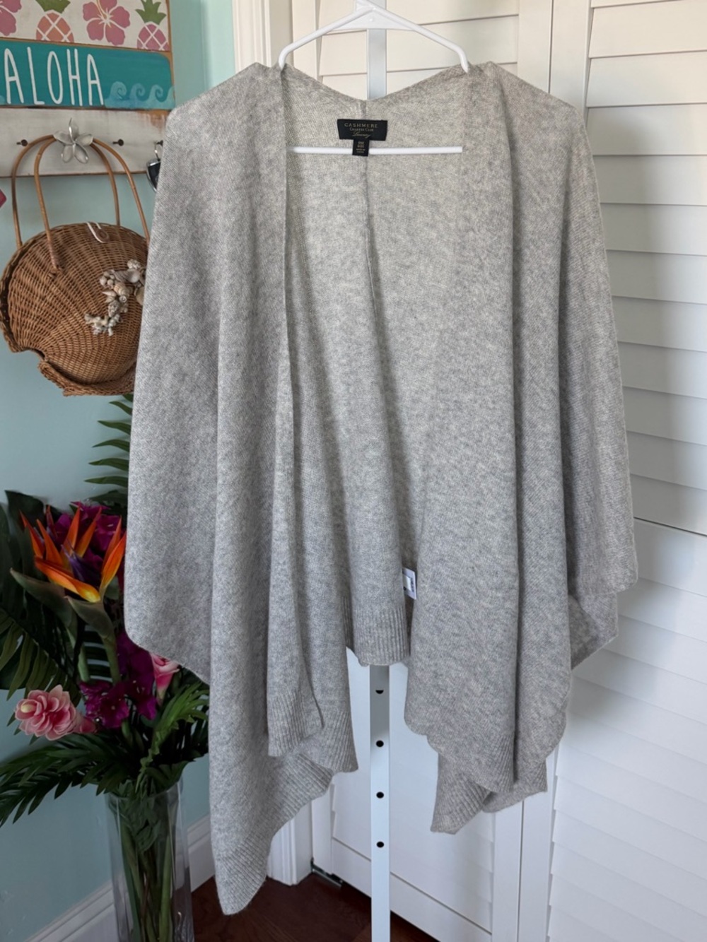 Charter Club Light Gray Open Front Poncho Cashmere Cardigan
